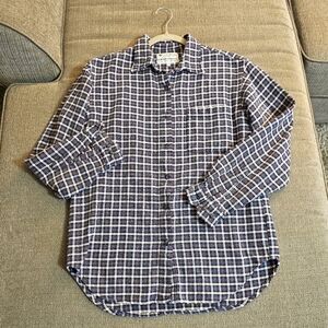 Columbia Blue Gray Plaid Checkered Casual Textired Outdoor Button Top Small
